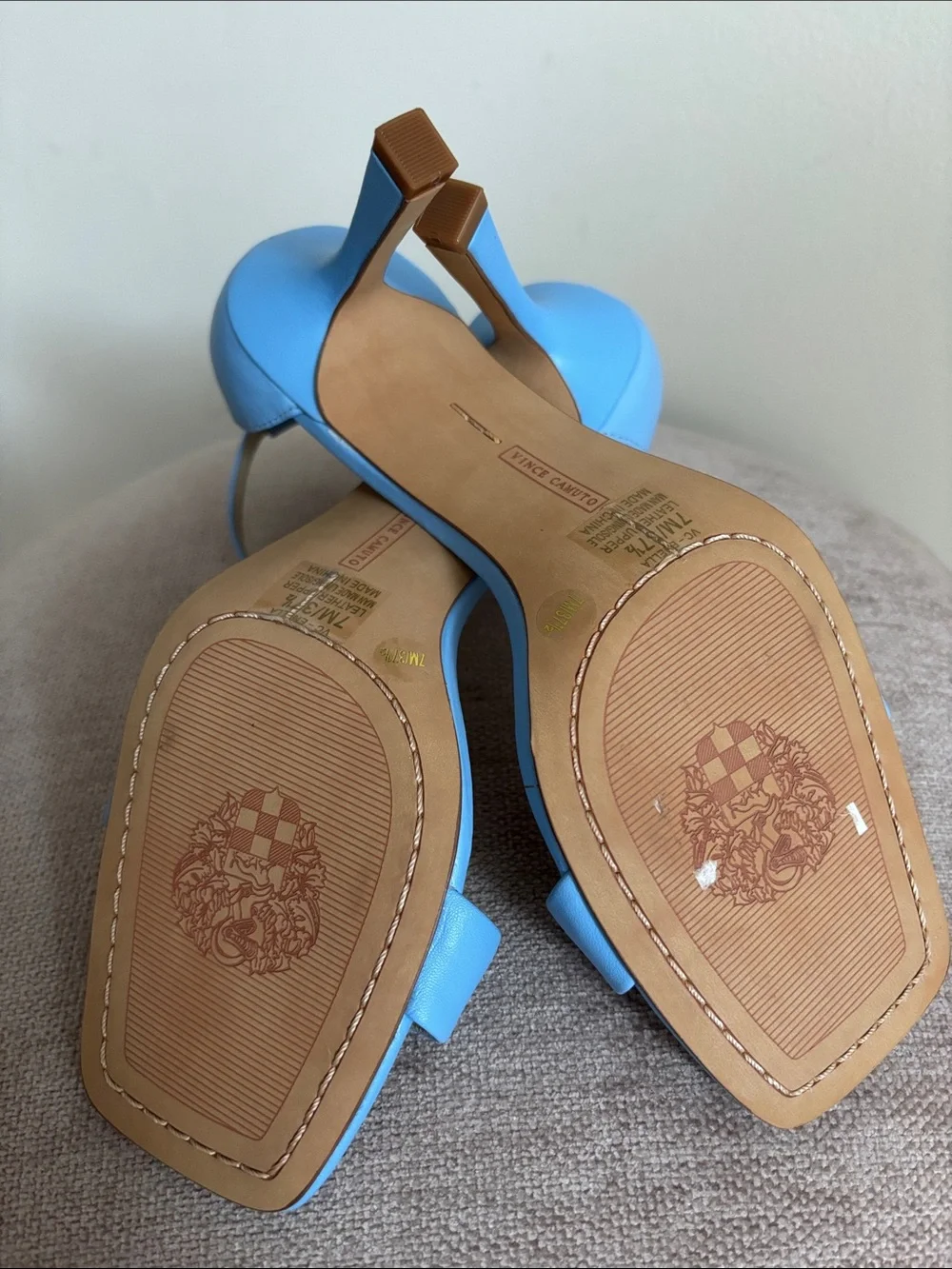 Vince Camuto Light Blue Square-Toe Ankle-Strap Block Heels